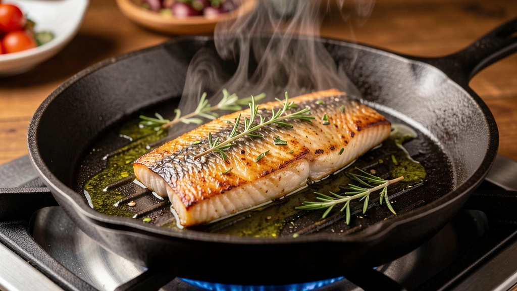 Filete de lubina a la plancha con piel crujiente dorada